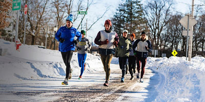 Runners in the winter in Boston