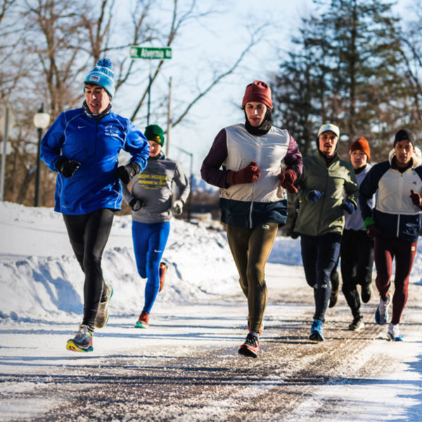 Runners in the winter in Boston