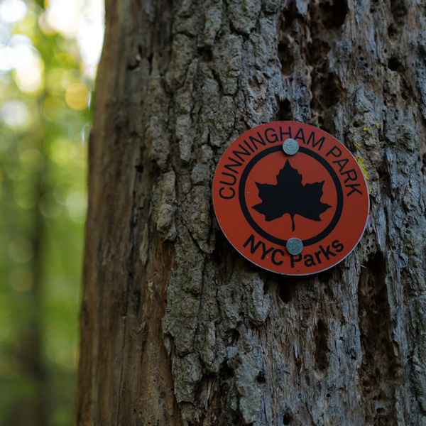 Trail Marker at Cunningham Park, Queens, New York City, USA.