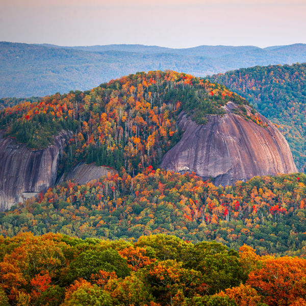 Pisgah National Forest, North Carolina, USA at Looking Glass Rock during autumn season in the morning.