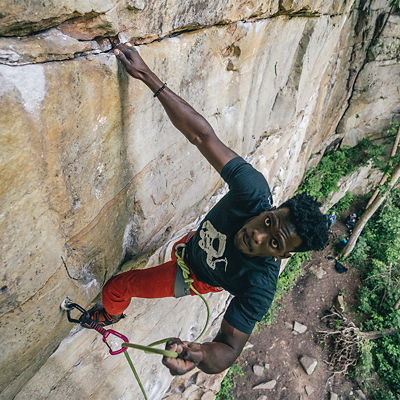 Man climbing a rock wall
