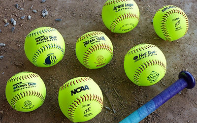 A collection of softballs.
