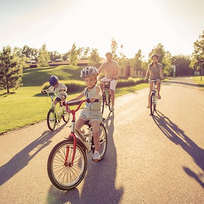 A family on bikes