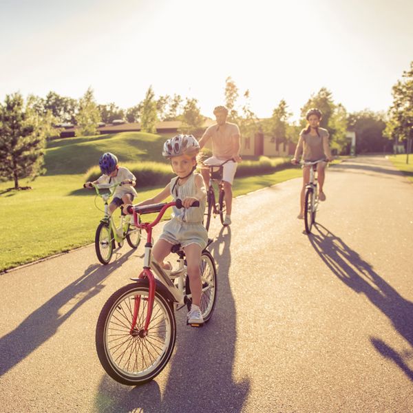 A family on bikes