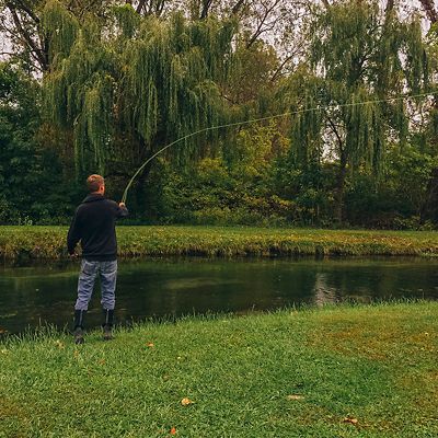 Fly fisherman fishing for trout in Ohio