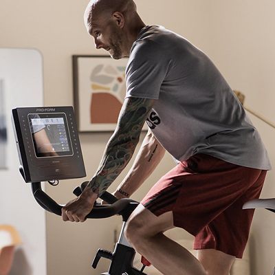 Man on an indoor fitness bike