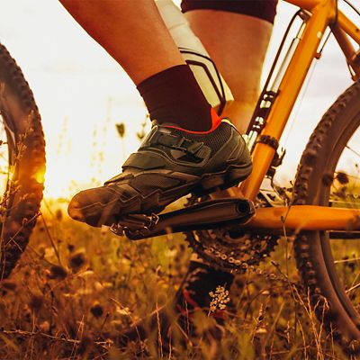 A close up image of a cycling shoe