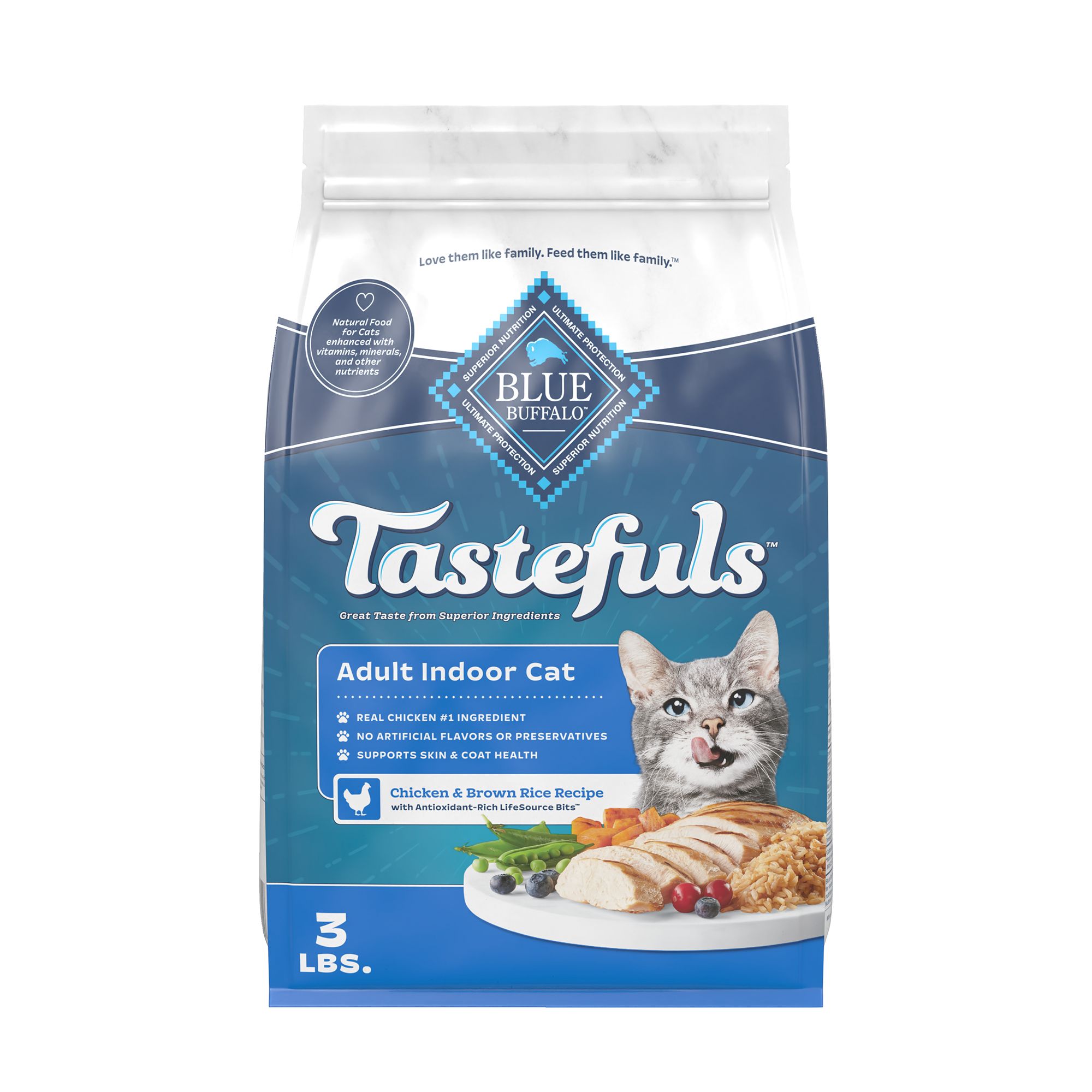 Blue Buffalo Tastefuls Adult Indoor Cat Dry Food - Natural, Chicken and Brown Rice, size: 3 lbs | PetSmart
