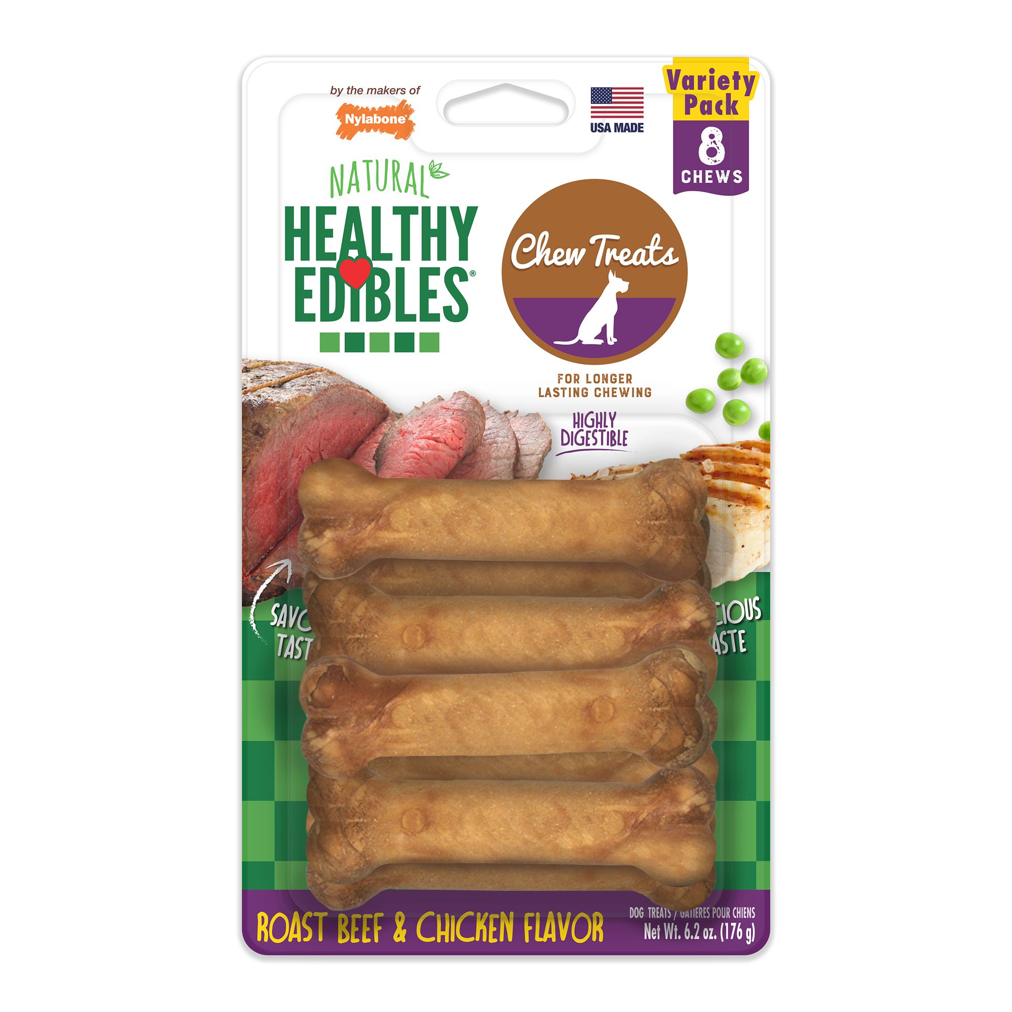 Nylabone Healthy Edibles Dog Treats - 8 Pack, Flavor: Real Bacon | PetSmart Adult