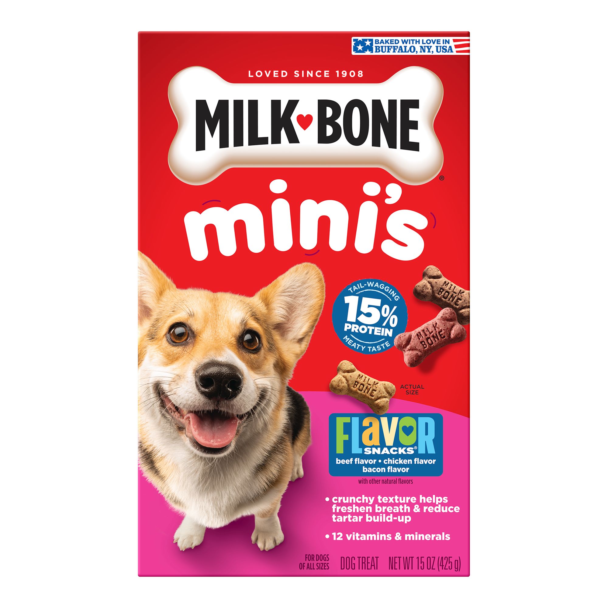 Milk-Bone Flavor Snacks Mini's Dog Biscuits, Flavored Crunchy Treats, Size: 15 oz | PetSmart