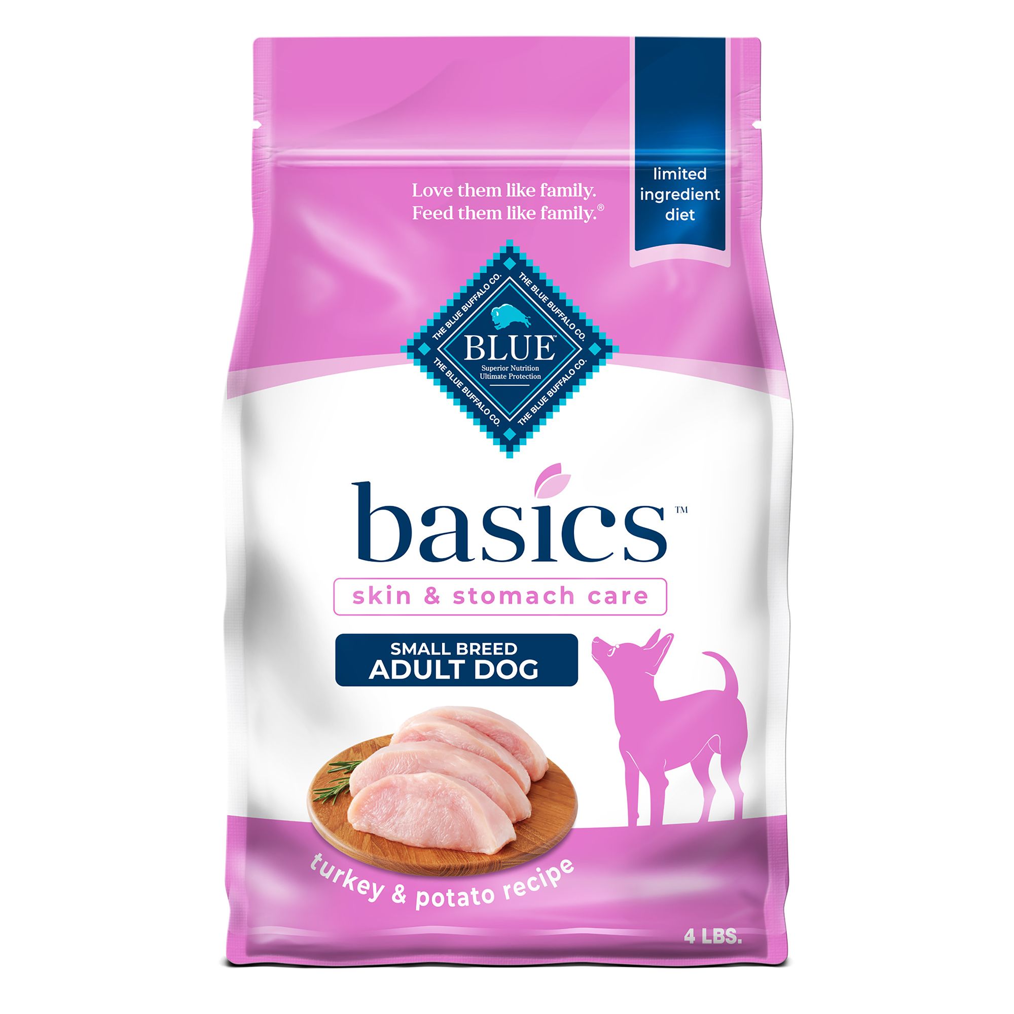 Blue Buffalo Basics Skin and Stomach Care, Small Breed Turkey Dry Dog Food, Grain Free and Chicken Free, size: 4 lbs | PetSmart