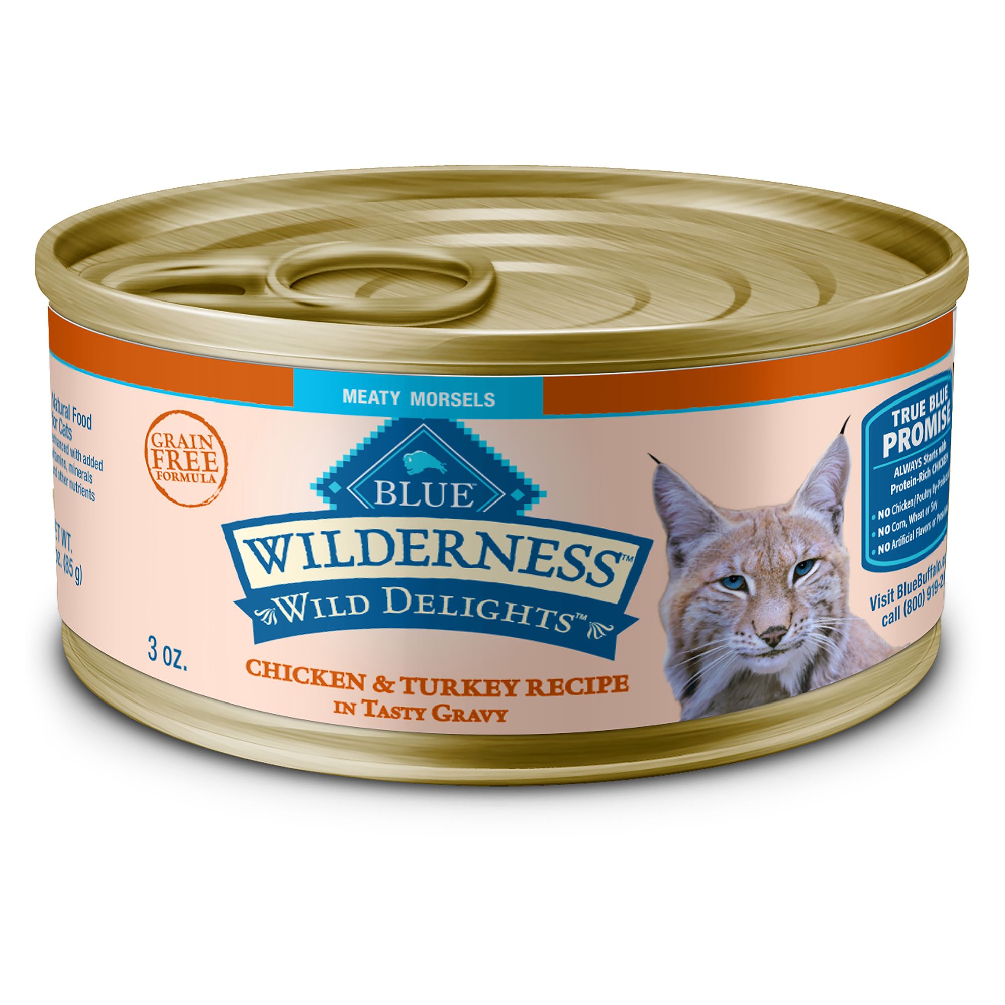 Blue Buffalo Wilderness Adult Wet Cat Food - Grain Free, Meaty Morsels, 3 Oz., Chicken and Turkey Flavor | PetSmart