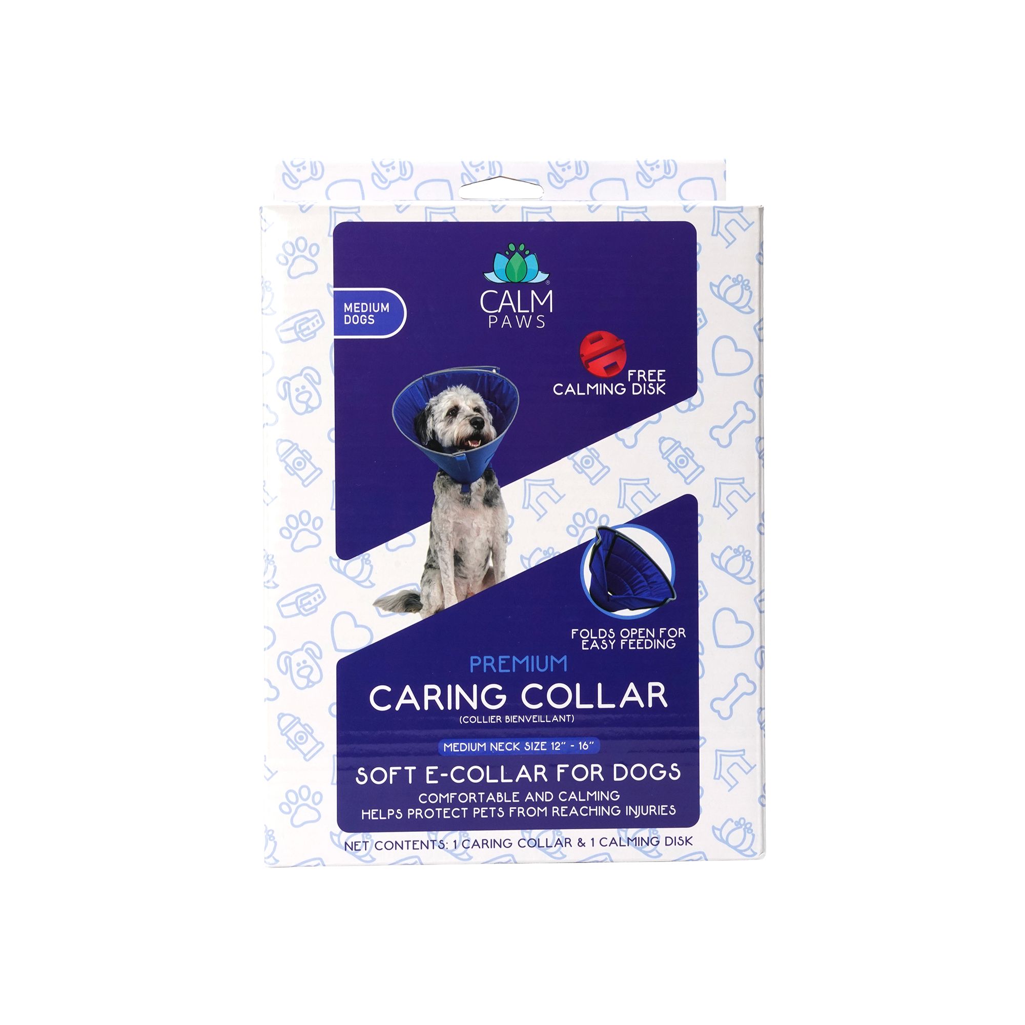 Calm Paws Behavior Support Caring Dog Cone Recovery Collar with Calming Gel Patch, Multiple Sizes, size: Medium | PetSmart