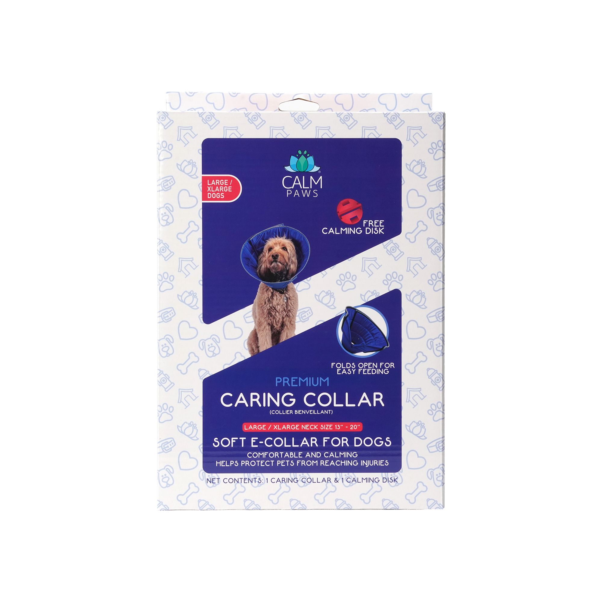 Calm Paws Behavior Support Caring Dog Cone Recovery Collar with Calming Gel Patch, Multiple Sizes, size: Large | PetSmart