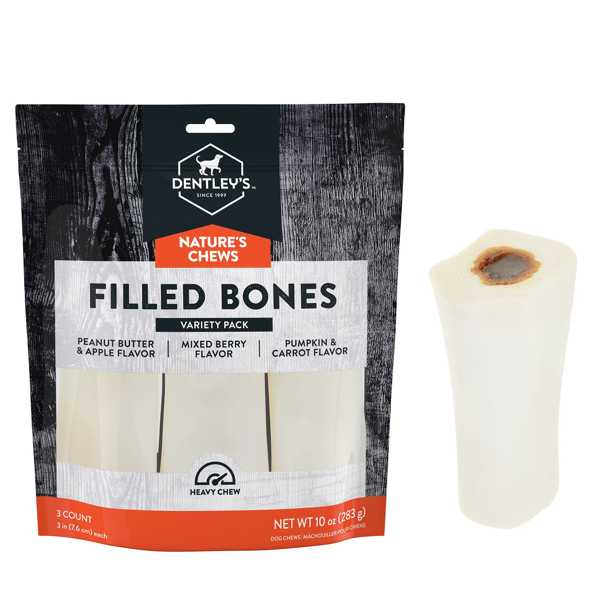 Dentley's Nature's Chews Small Filled Femur Bone Dog Chew - 3 Count, Assorted Flavor | PetSmart