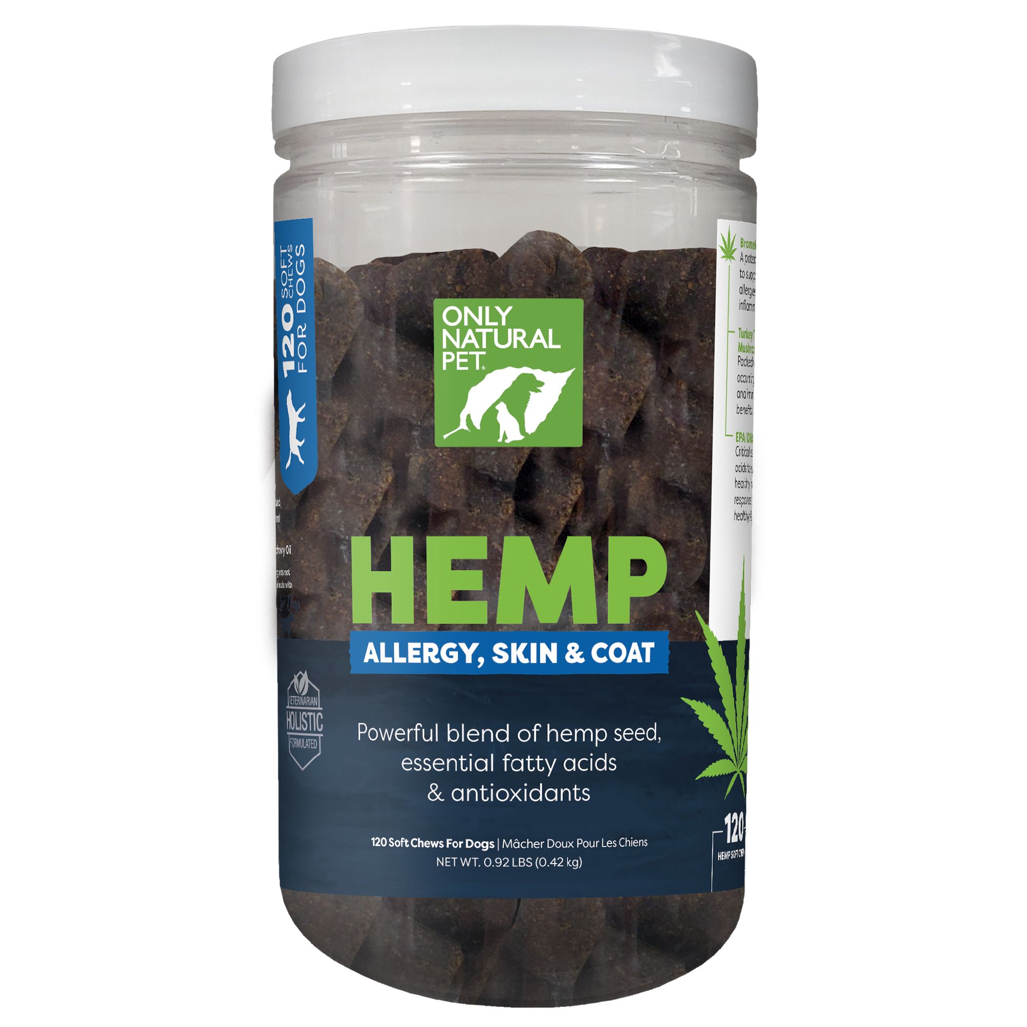 Only Natural Pet Dog Hemp Allergy, Skin And Coat Soft Chew Supplement With Fatty Acids - 60 Ct, 120 Senior | PetSmart