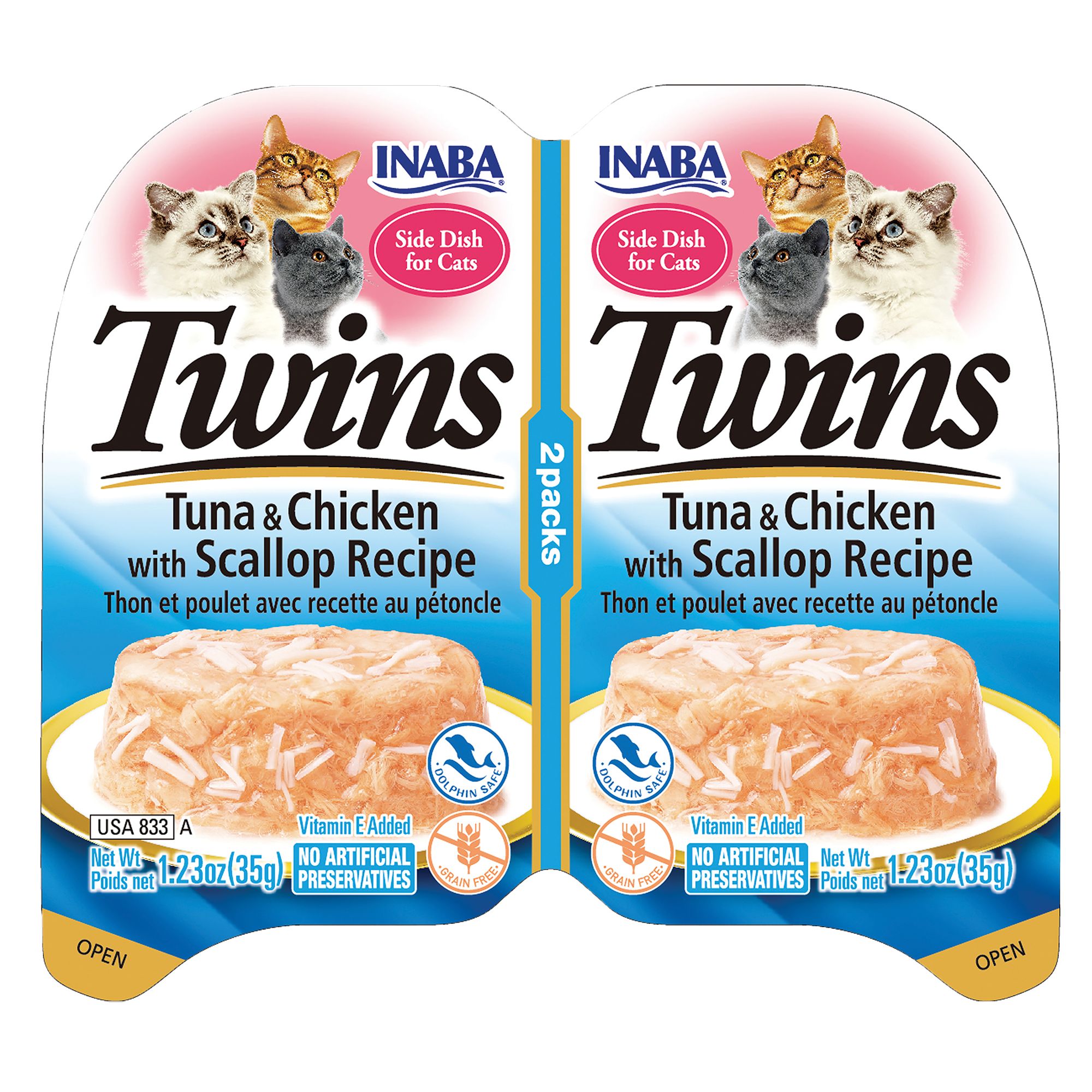 Inaba Twins Side Dish Cat Treat Cups - 2pk, Grain Free, Tuna, Chicken and Scallops Flavor, size: 2.46 oz | PetSmart