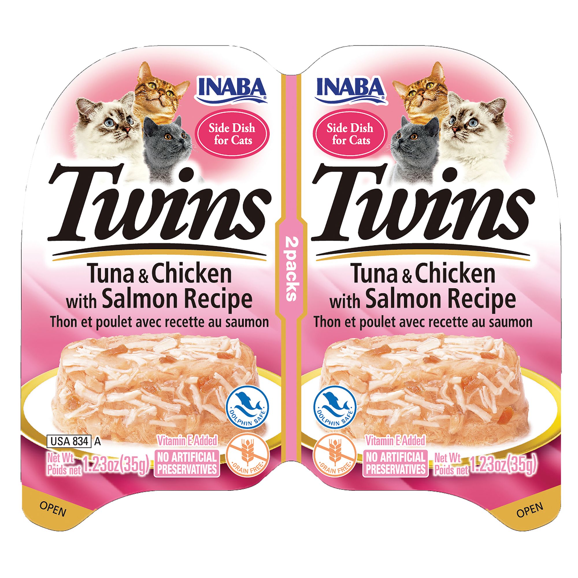 Inaba Twins Side Dish Cat Treat Cups - 2pk, Grain Free, Tuna, Chicken and Salmon Flavor, size: 2.46 oz | PetSmart