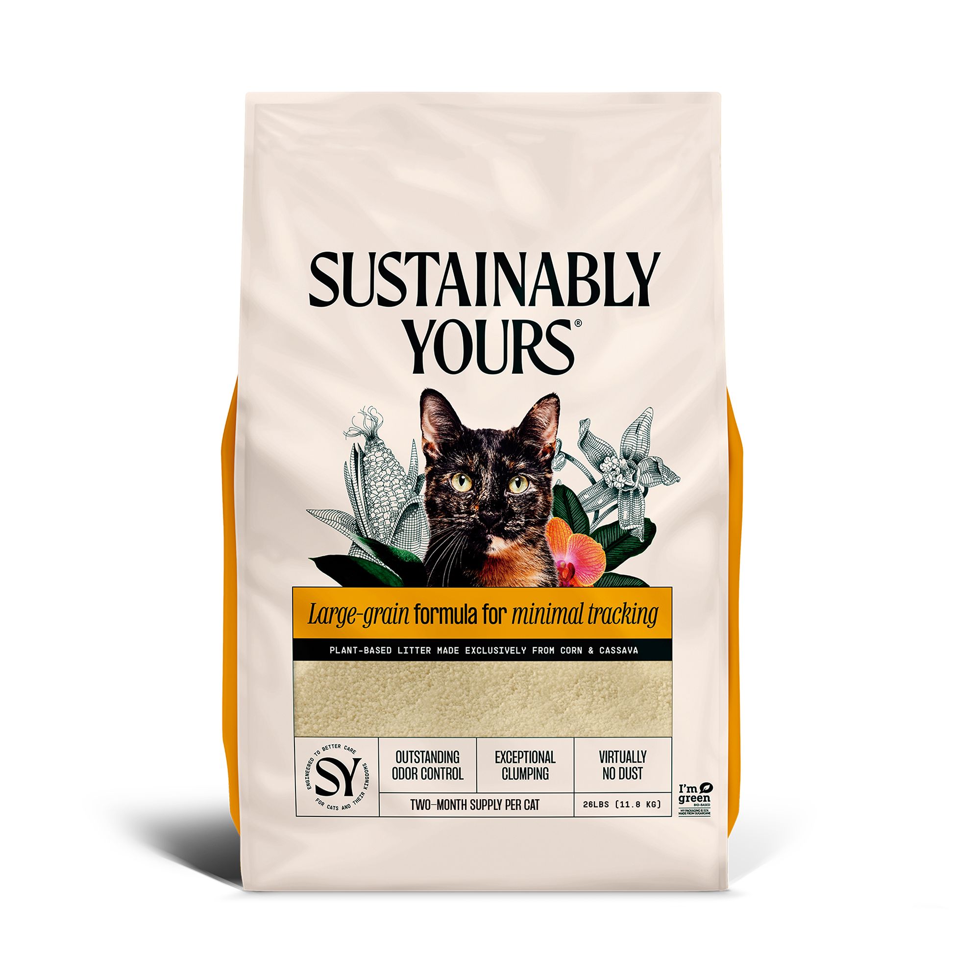 Sustainably Yours Large Grain Formula Corn and Cassava Unscented Cat Litter - Minimal Tracking, size: 26 lbs | PetSmart