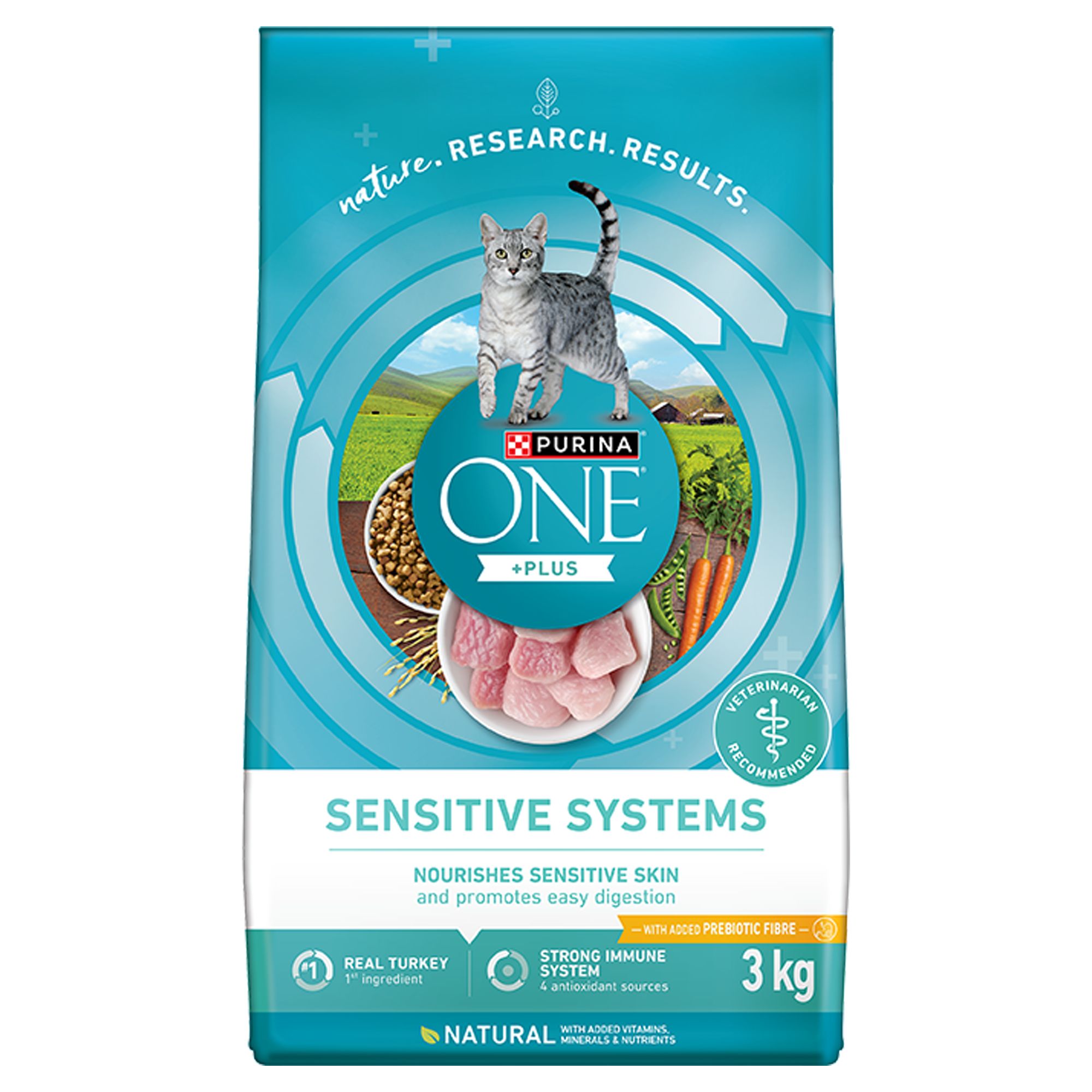 Purina ONE +Plus Dry Cat Food Sensitive Systems - Turkey, size: 3 kg | PetSmart