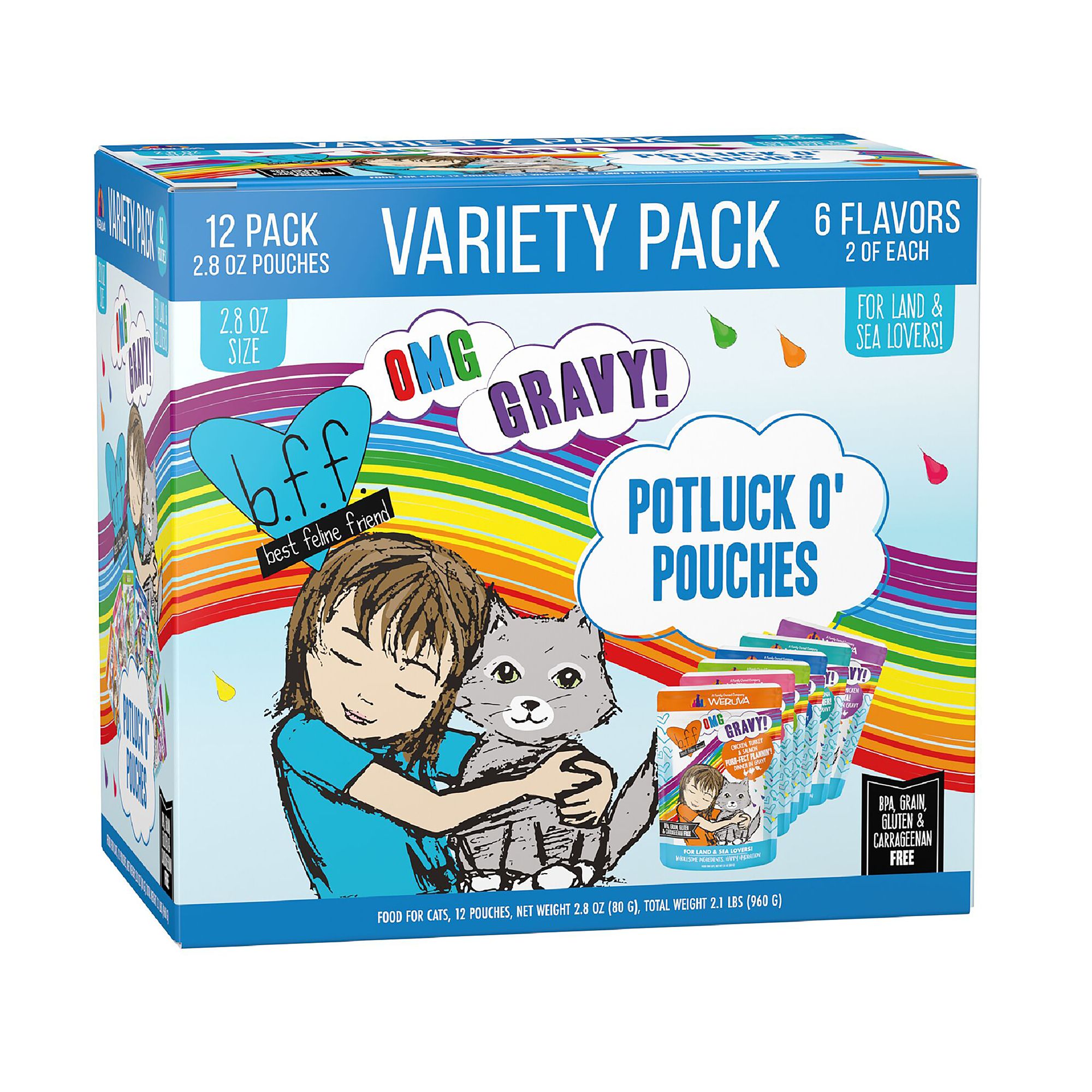 Weruva BFF OMG Wet Cat Food - Grain Free, Minced, Potluck 'O Pouches, 12 ct Variety Pack | PetSmart