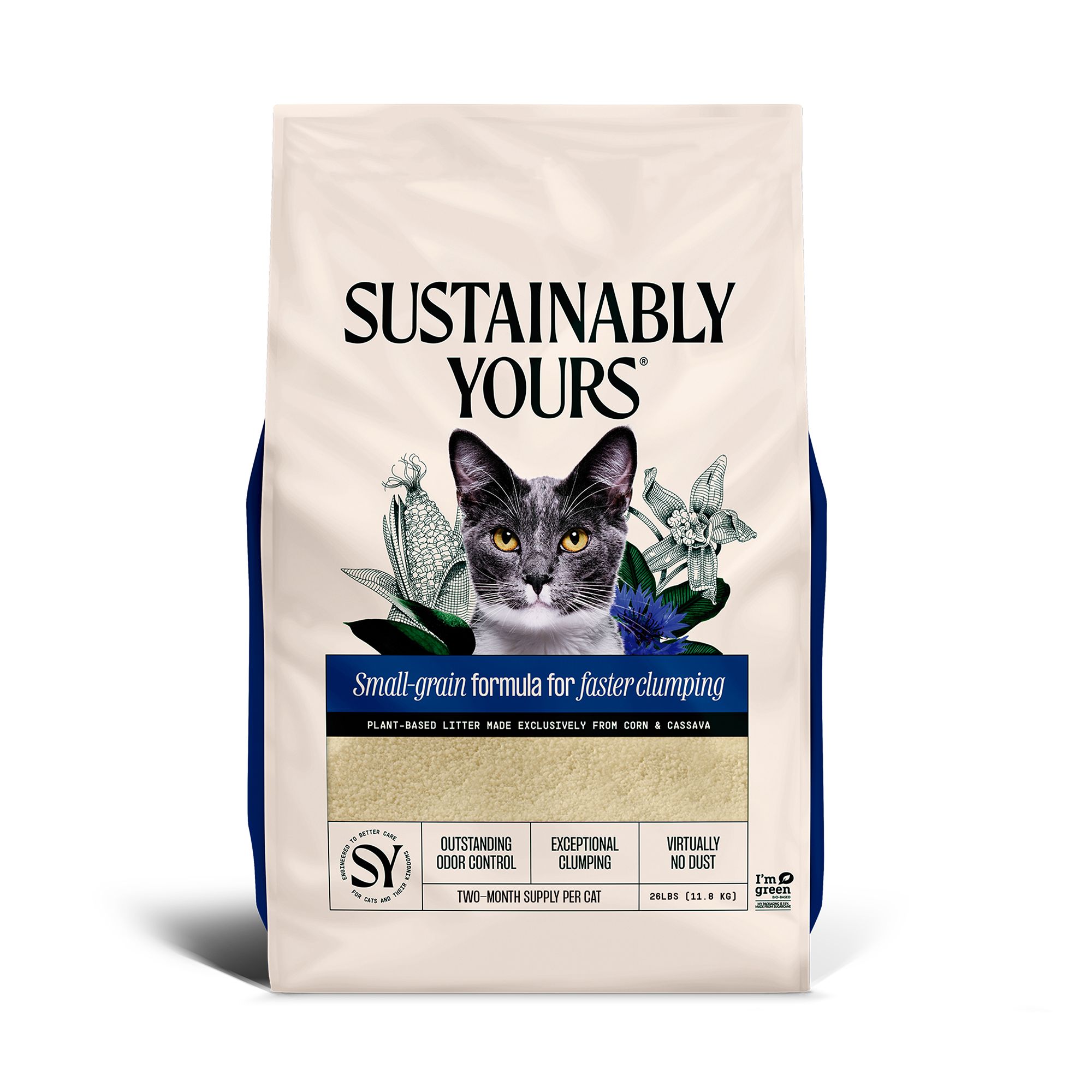 Sustainably Yours Small Grain Formula Corn and Cassava Unscented Cat Litter - Clumping, Low Dust, size: 26 lbs | PetSmart