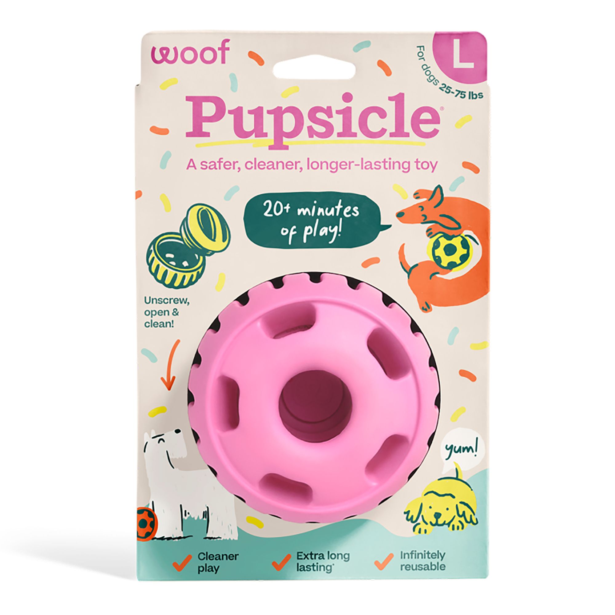 WOOF Pupsicle Treat-Dispensing Dog Toy, Varies by Color and Size in Pink, size: Large | PetSmart