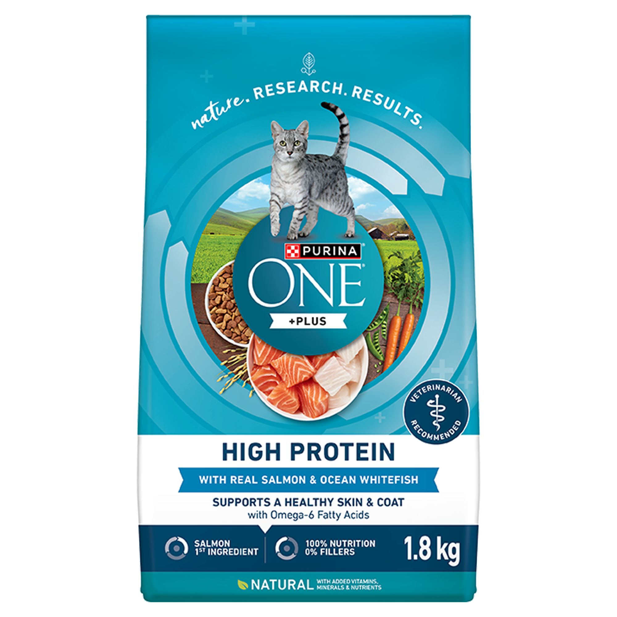 Purina ONE +Plus High Protein Dry Cat Food - Salmon and Ocean Whitefish Formula, size: 1.8 kg | PetSmart