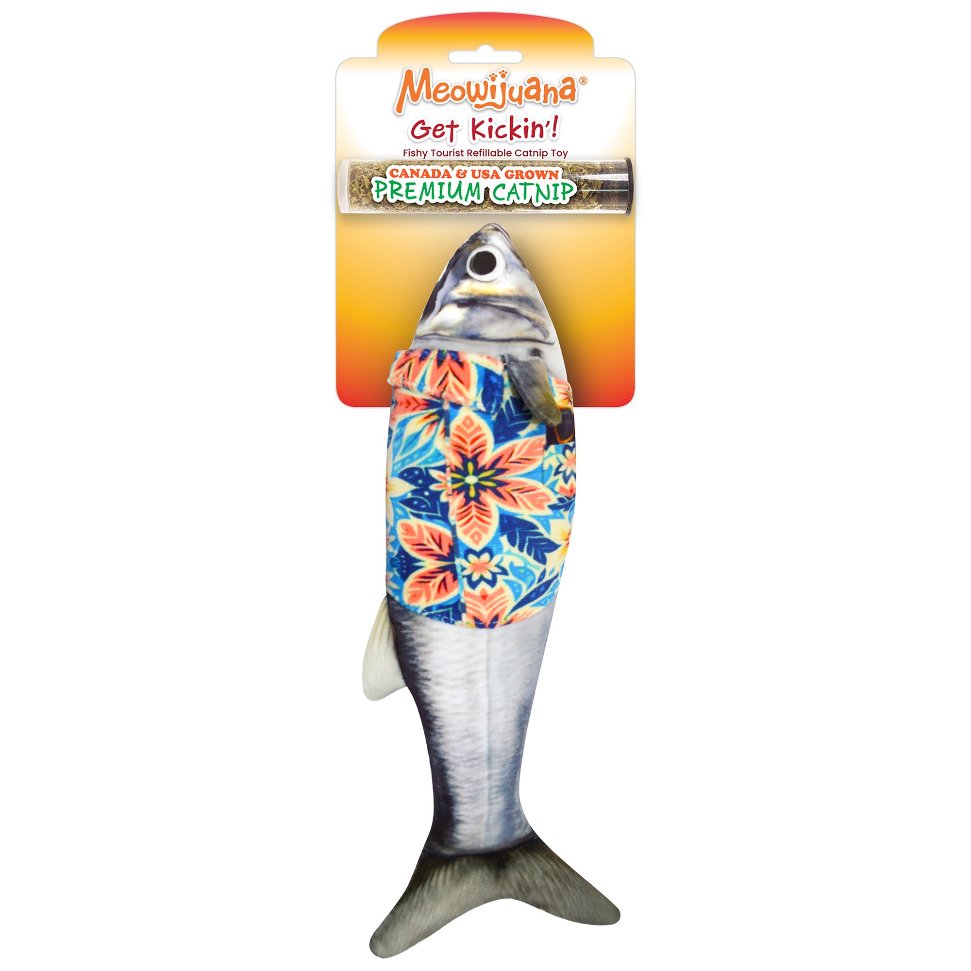 Meowijuana Get Kickin' Big Fishy Tourist Catnip Kicker Cat Toy in Multi-color, size: Small | PetSmart