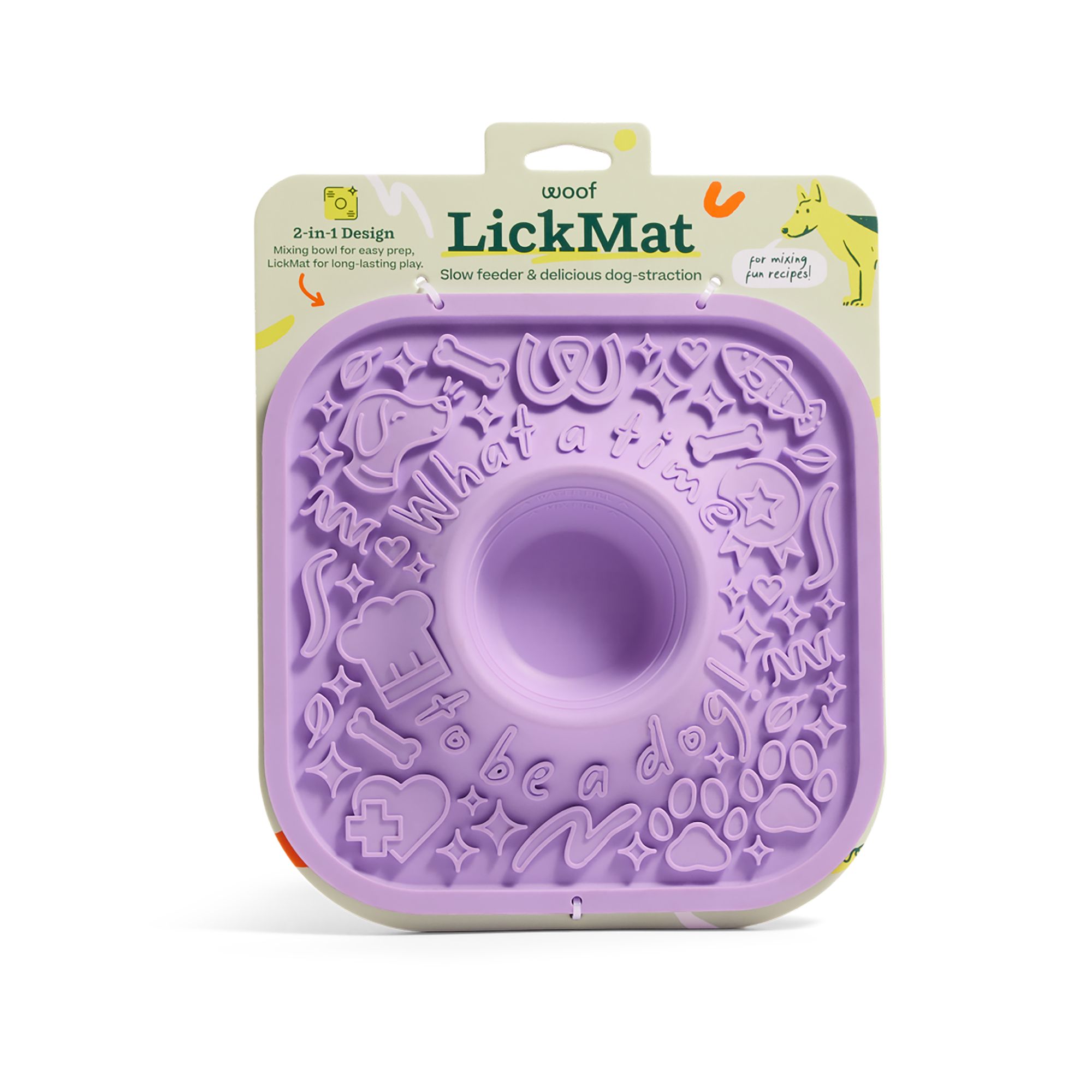 WOOF Slow Feeder Dog Lick Mat, Silicone, Lavender/Green, Easy to clean, Non-Slip Design, BPA Free | PetSmart