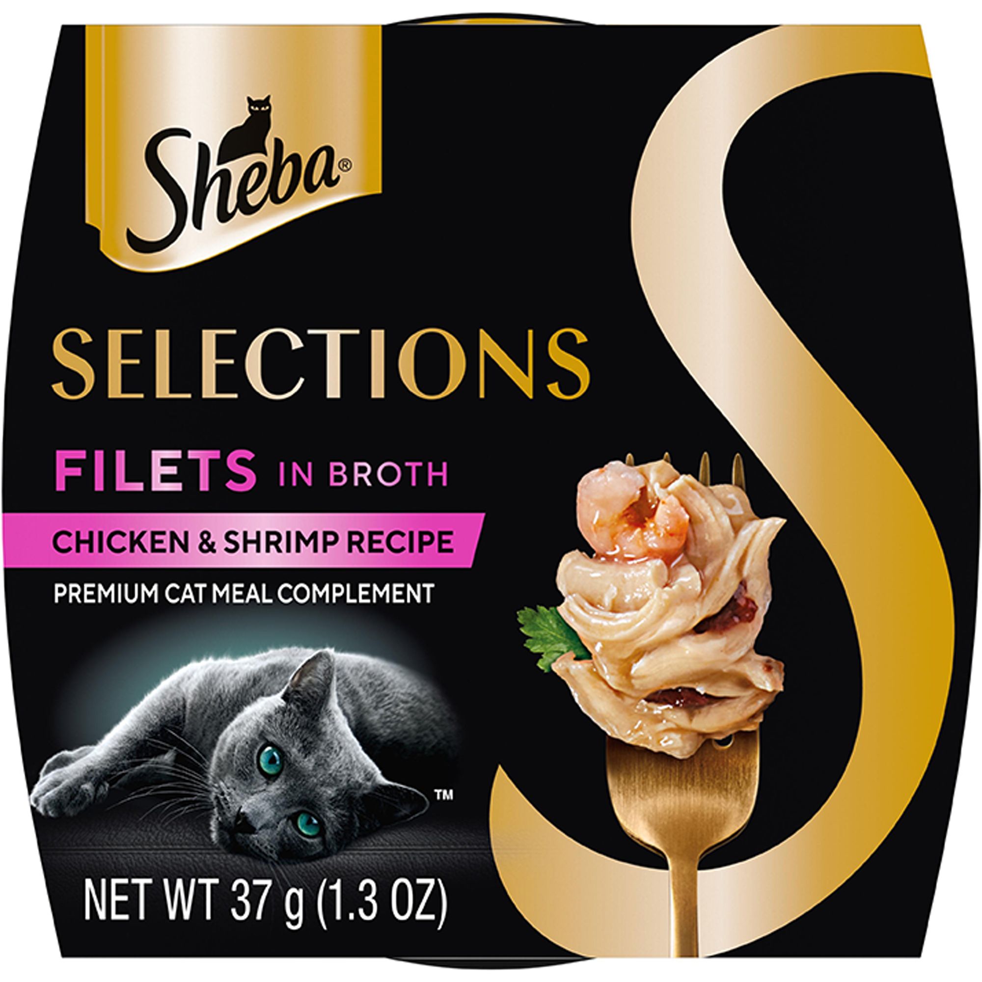 SHEBA Selections Filets In Broth - Premium Cat Meal Complement, 1.3 OZ, Adult, Size: 1.300 oz, Flavor: Chicken, Shrimp | PetSmart