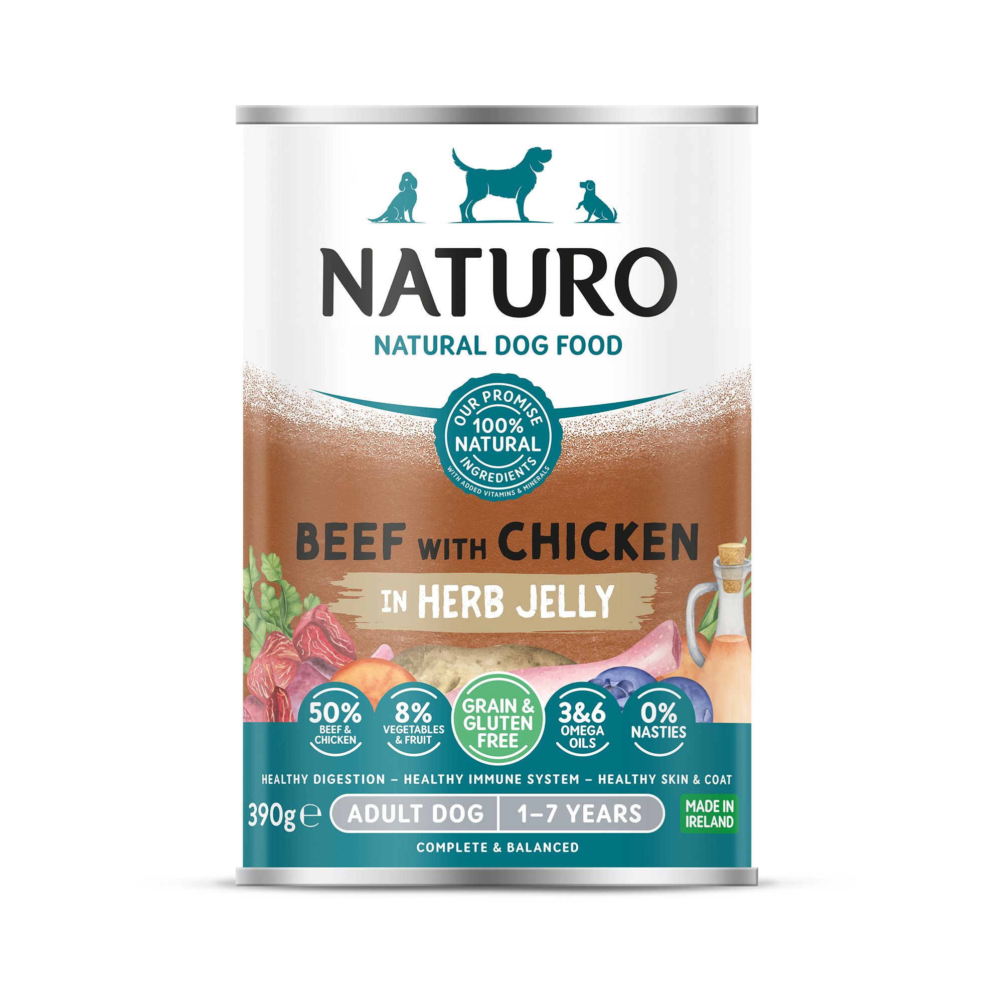 Naturo Grain and Gluten Free Adult Dog Wet Food - In Herb Jelly, 390 g, Beef Flavor | PetSmart