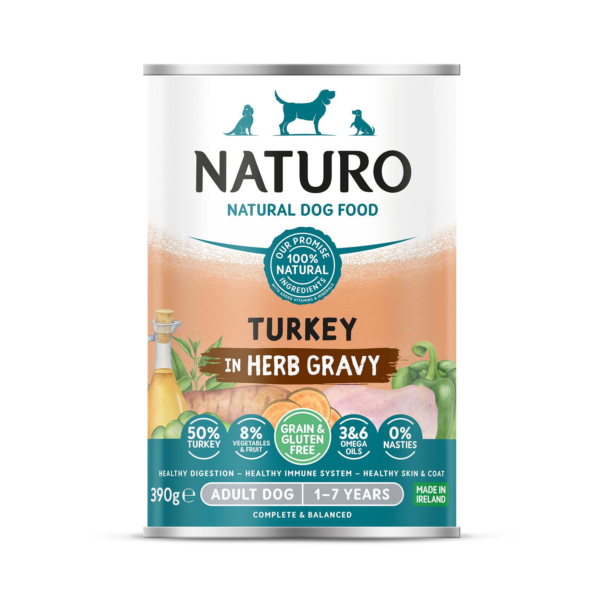 Naturo Grain and Gluten Free Adult Dog Wet Food - In Herb Gravy, 390 g, Turkey Flavor | PetSmart