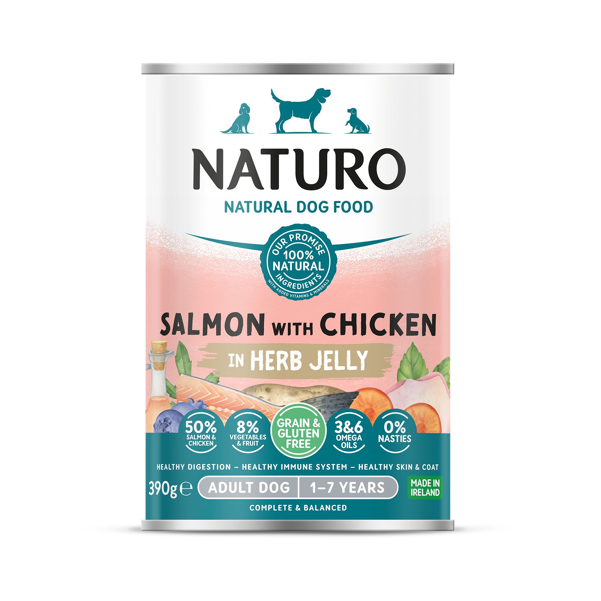 Naturo Grain and Gluten Free Adult Dog Wet Food - In Herb Jelly, 390 g, Salmon Flavor | PetSmart