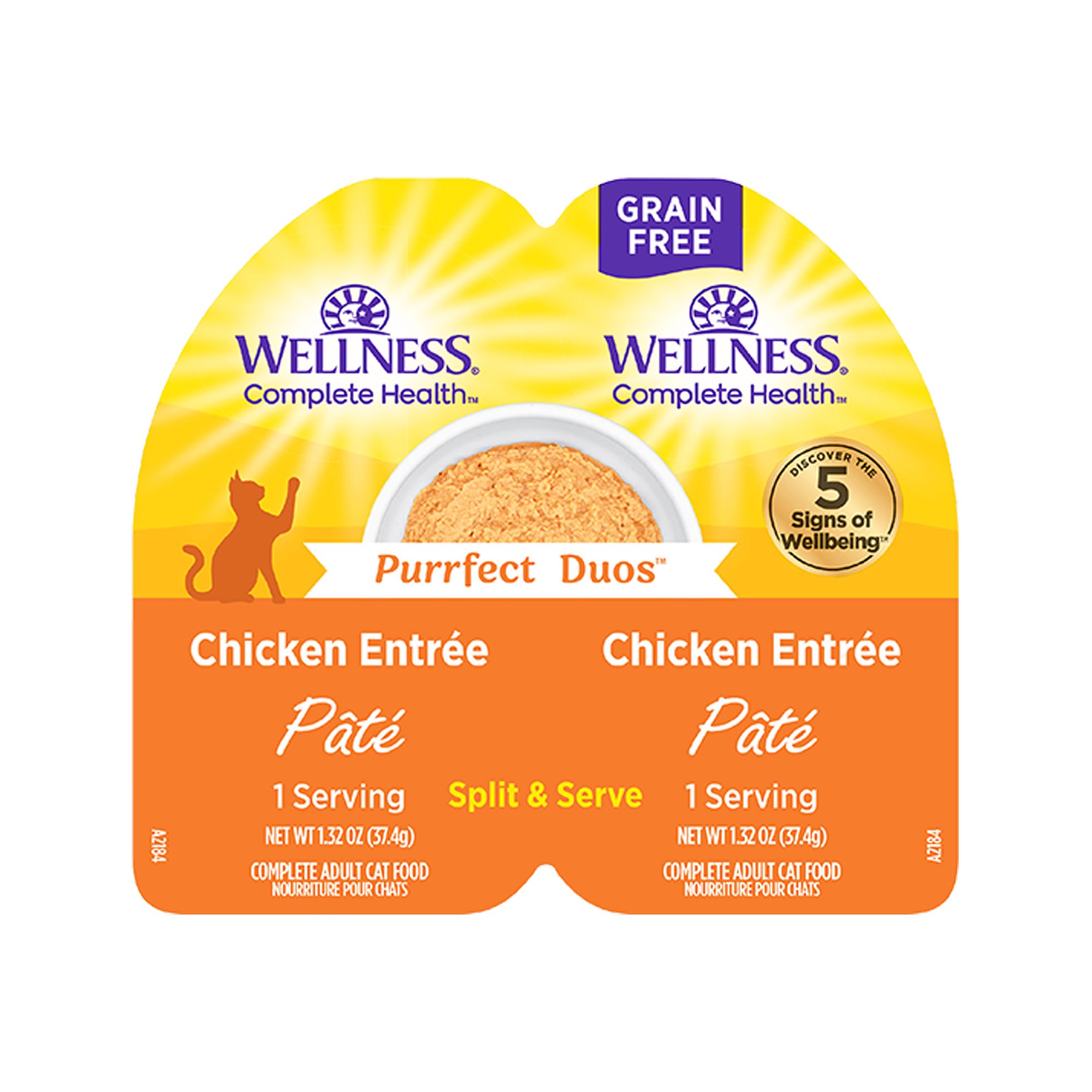 Wellness Purrfect Duos Adult Cat Wet Food - Grain Free, Pate, 2.64 oz, Flavor: Chicken | PetSmart