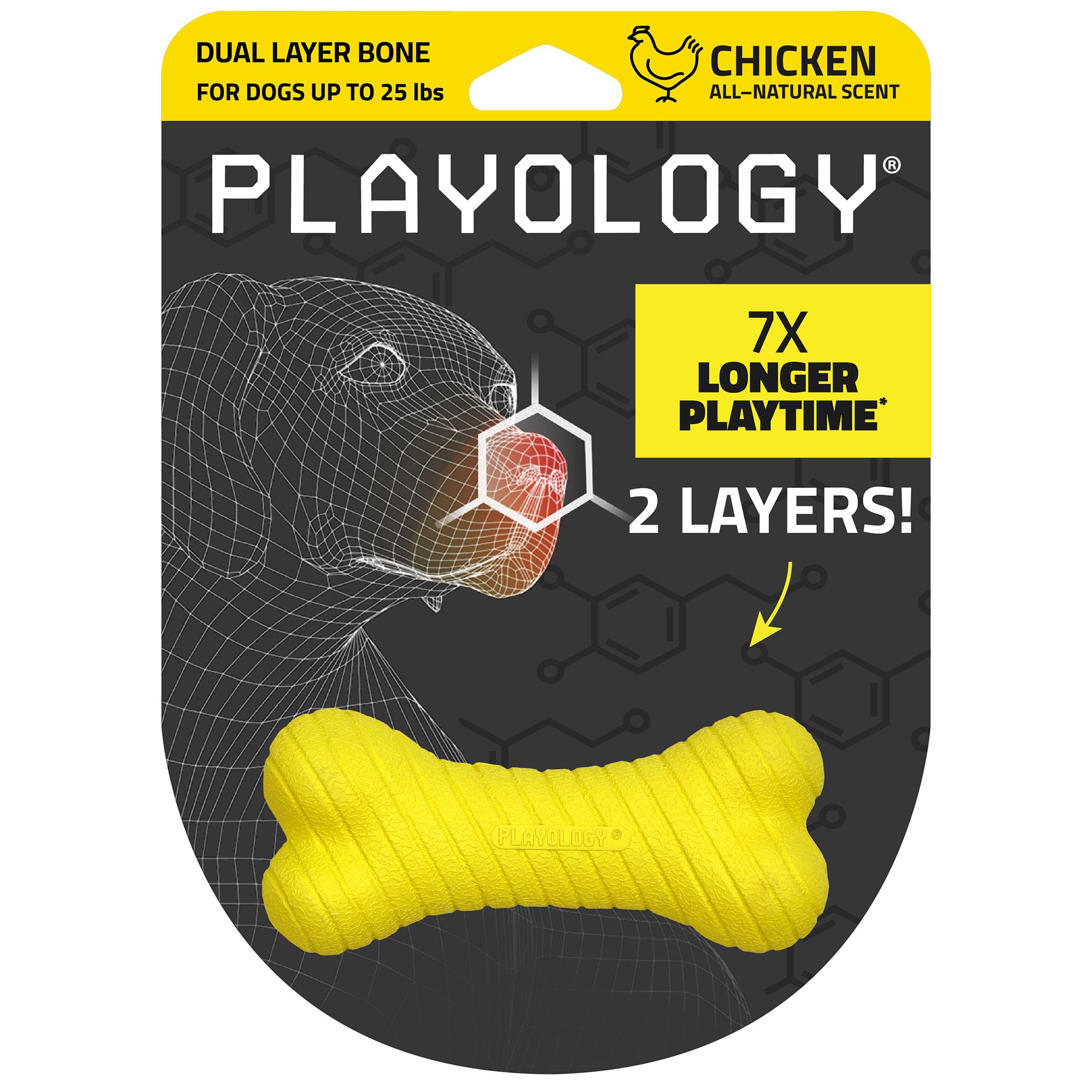 Playology Chicken Scented Dual Layer Bone Dog Toy, Small in Yellow | PetSmart