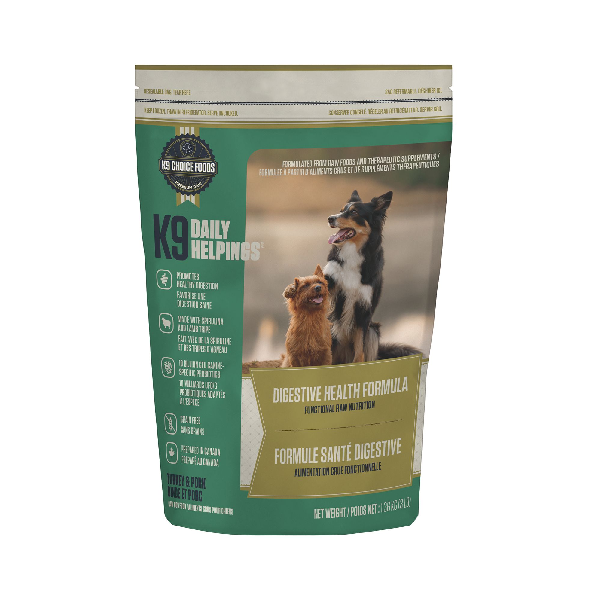 K9 Choice Daily Helpings Digestive Health Frozen Dog Food, Turkey, Pork and Lamb Flavor, size: 3 lbs | PetSmart