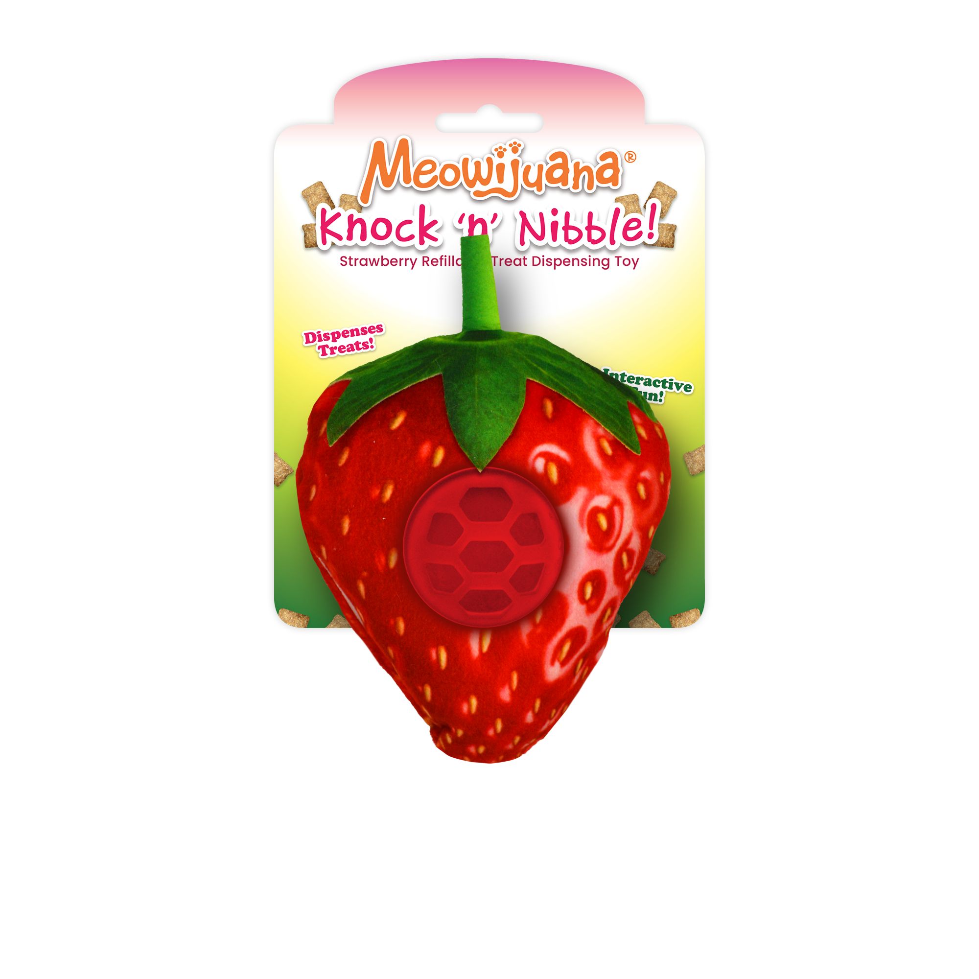 Meowijuana Knock N' Nibble Strawberry Refillable Treat Dispensing Cat Toy Promotes Play and Health | PetSmart