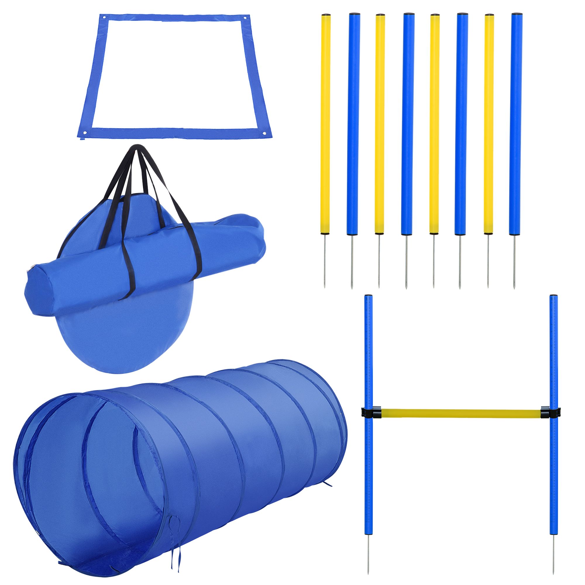 PawHut Dog Agility Starter Kit -Pet Outdoor Exercise Training Set -Tunnel, 8 Weave Poles, High Jumper in Blue | PetSmart
