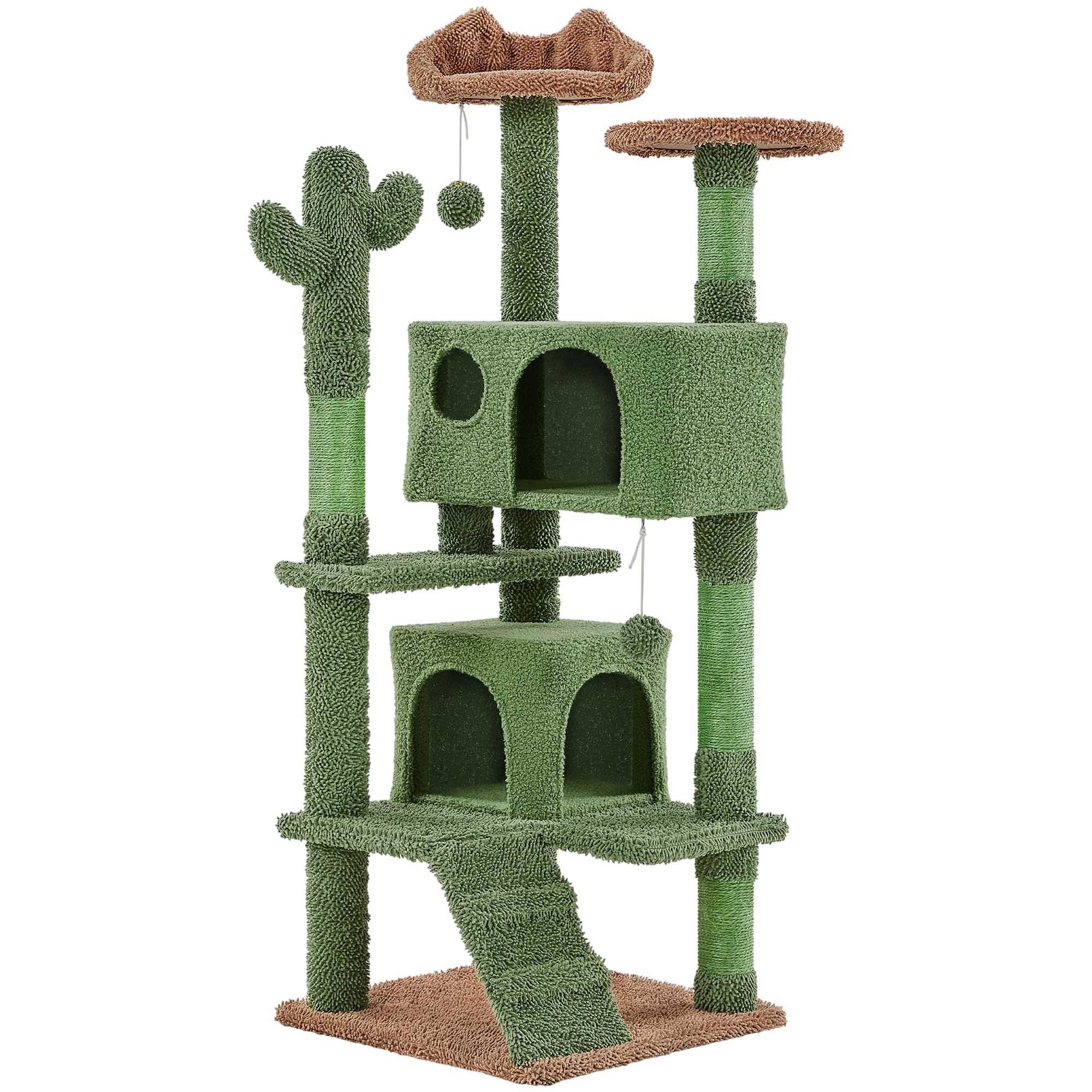 Yaheetech Cactus Cat Tree, Cute Cat House with Large Condo - Green, size: 54.5"H | PetSmart