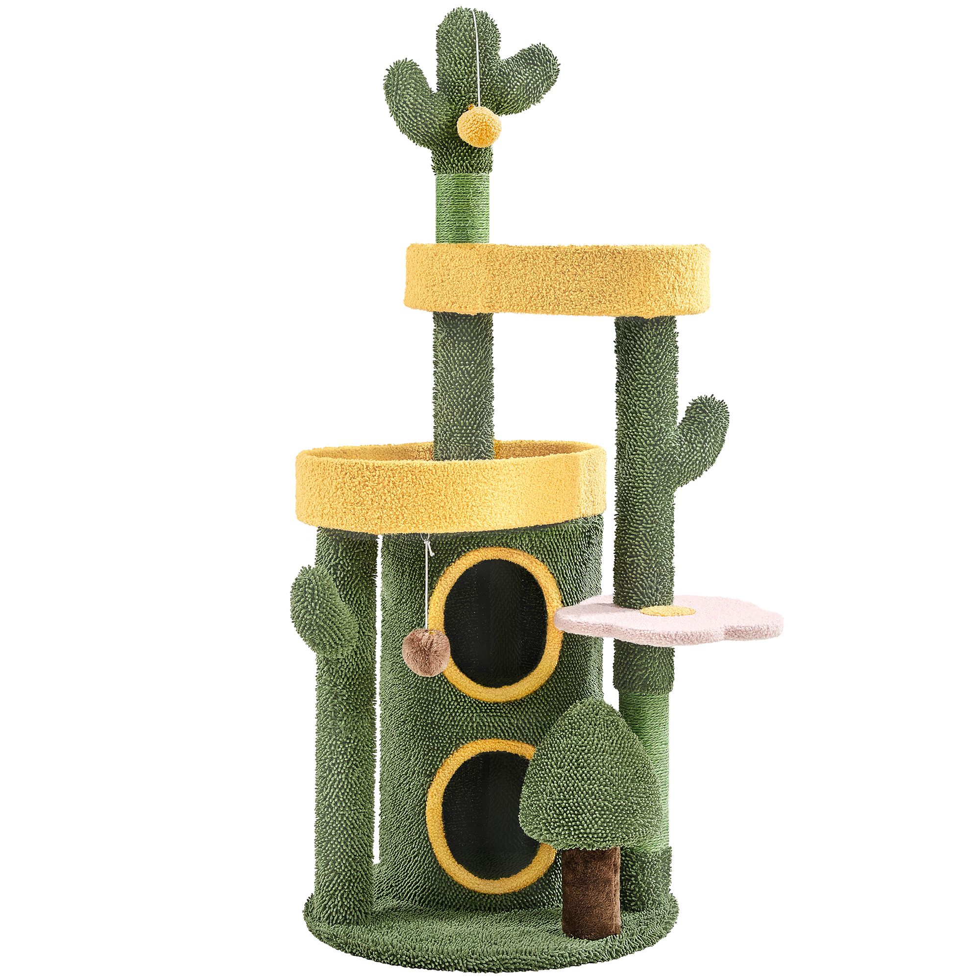 Yaheetech Cactus Cat Tree, Cute Cat House with Large Condo - Green, size: 48.5"H | PetSmart