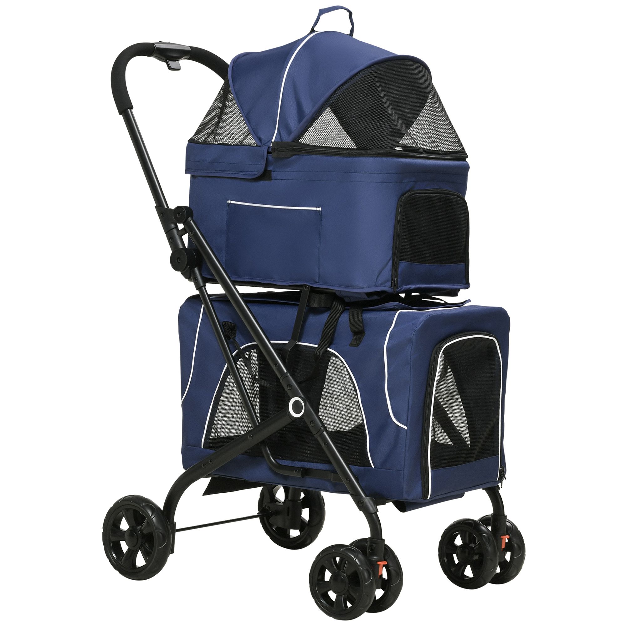PawHut 3-in-1 Double Pet Stroller Blue Removable Carrier Foldable Travel Bag Car Seat for Small Dogs Cats | Aosom Canada