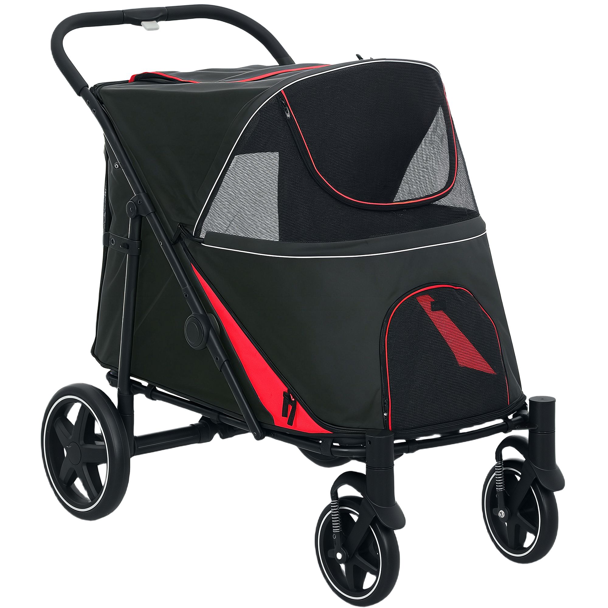 PawHut One-Click Foldable Pet Stroller for Dogs & Cats with Shock Absorbing Front Wheels, Brakes, & Storage | Aosom Canada