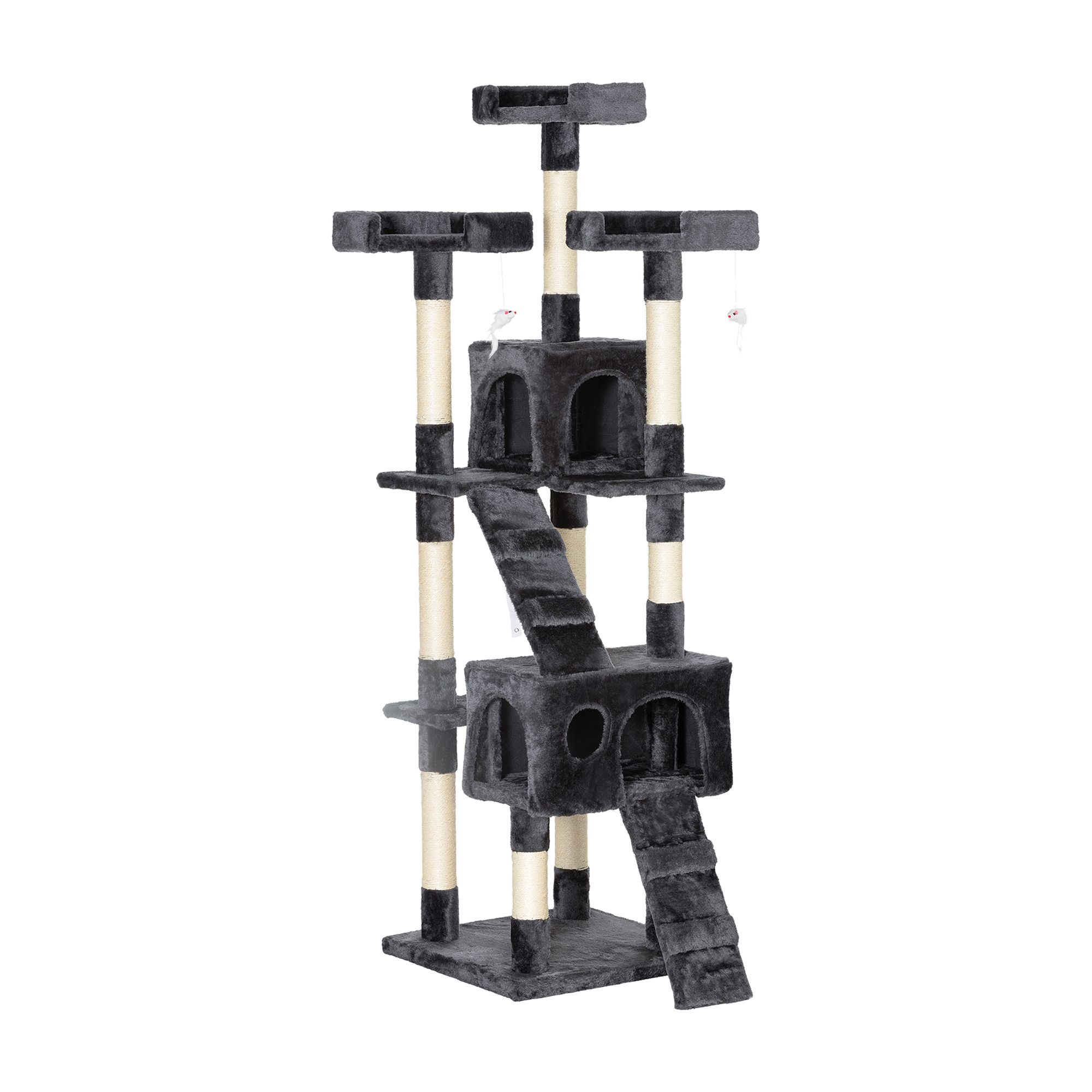 PawHut 67" Multi-Level Cat Tree: Scratching Posts, Activity Center, Condo & Toy for Indoor Feline Fun, Grey | Aosom Canada