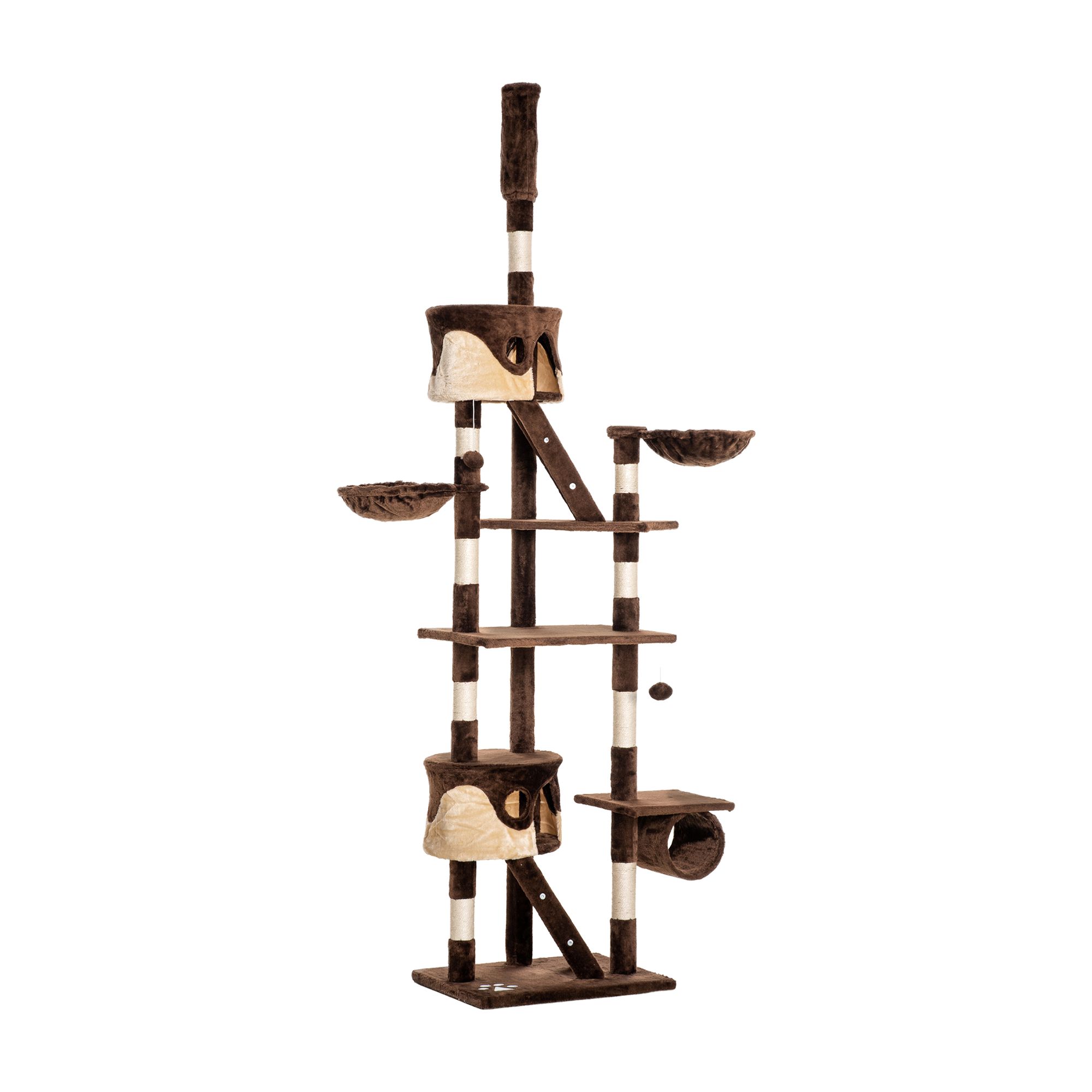 PawHut 94"-102" Adjustable Cat Tree, Cat Condo, Scratching Post, Activity Center, Multi-Level Play in Brown | PetSmart
