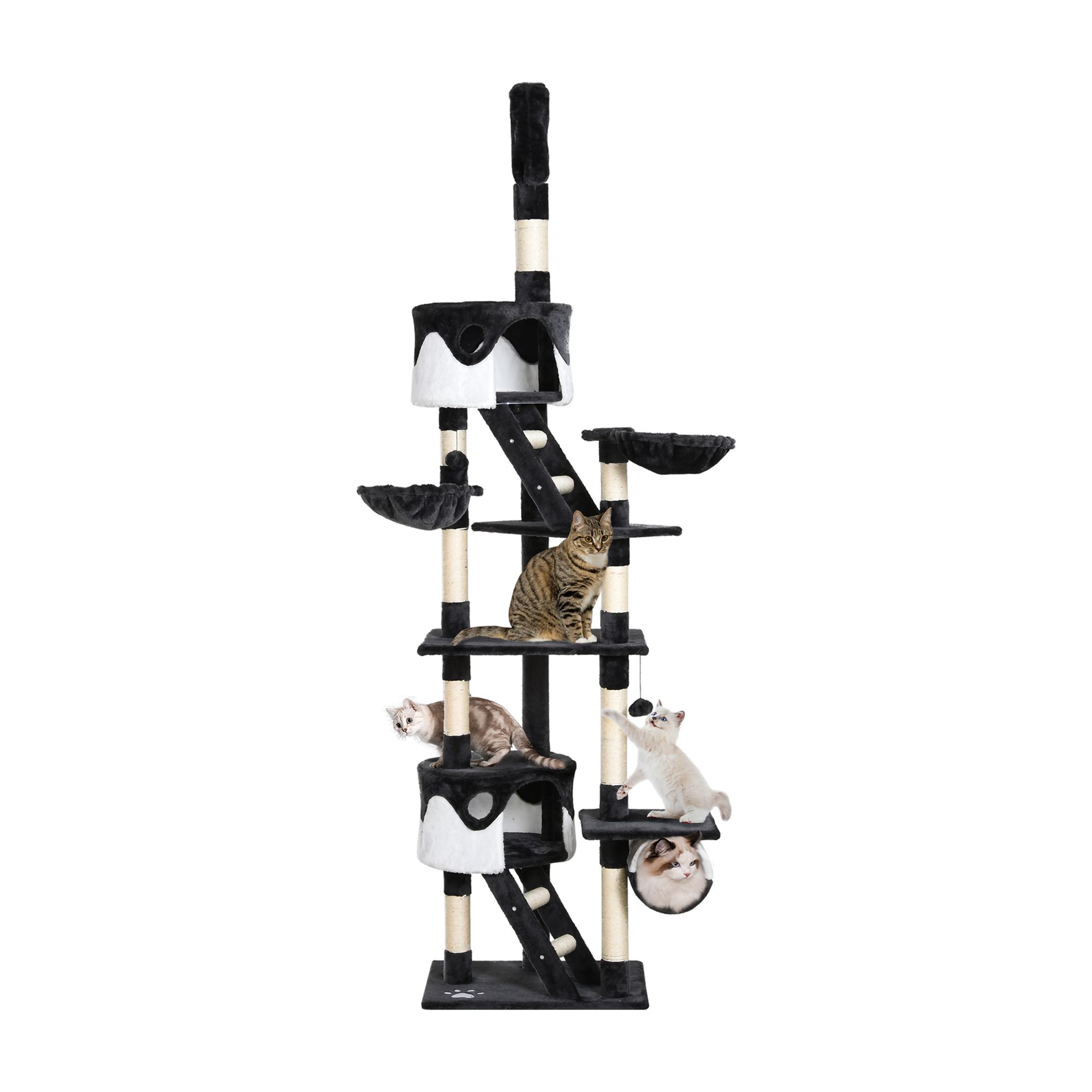 PawHut 94"-102" Huge Floor-to-Ceiling Multi-Level Cat Tree Activity Center High Condo Play House Scratching Post | Aosom Canada