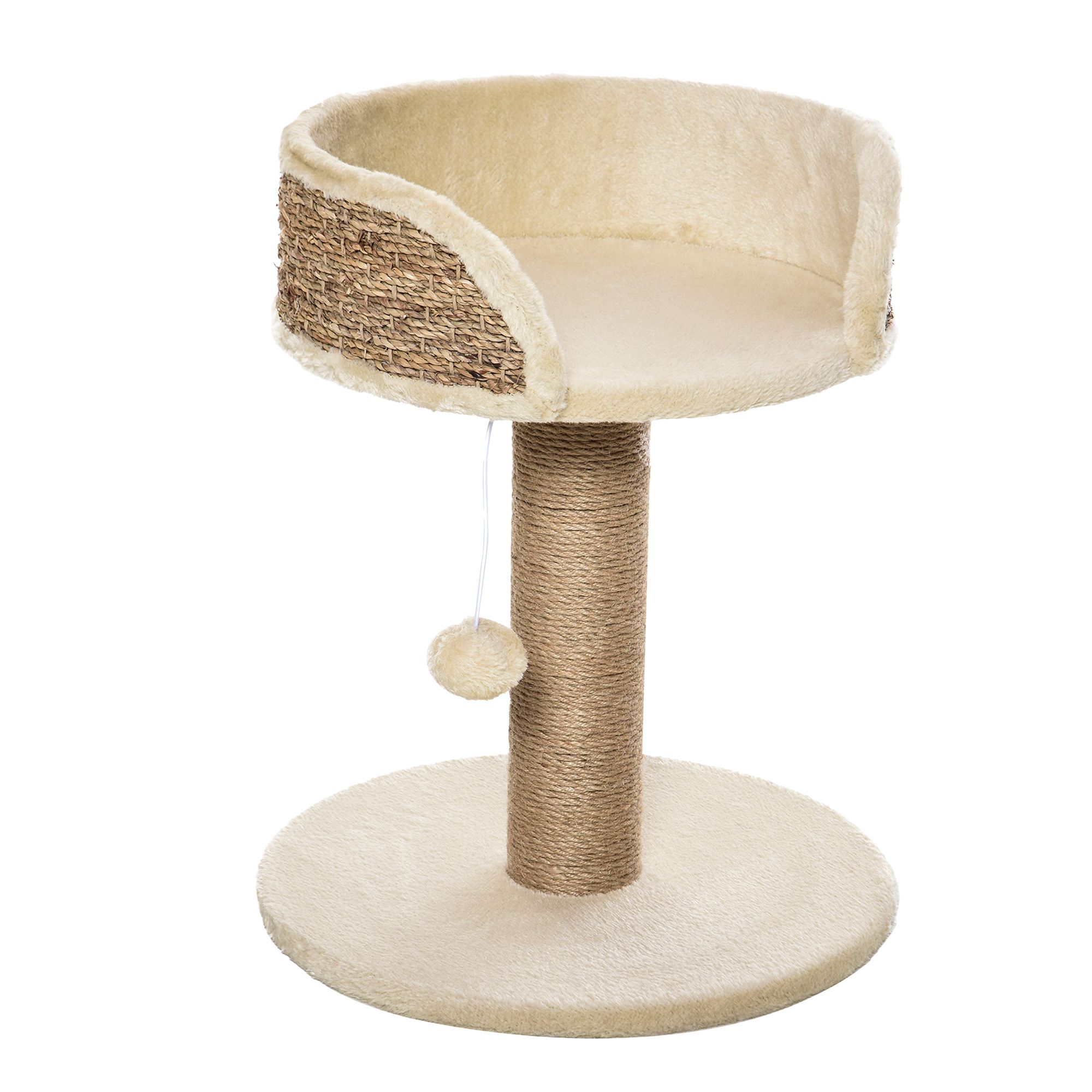 PawHut Cat Tree with Scratching Post, Toy Ball, Perch, Small Cat Tower for Indoor Cats - 16"x16"x19" in Beige | PetSmart