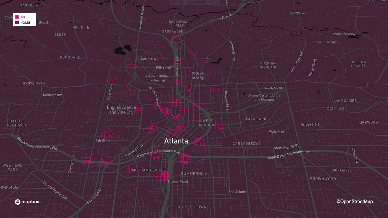 Mapa de cobertura 5G mmWave para Atlanta