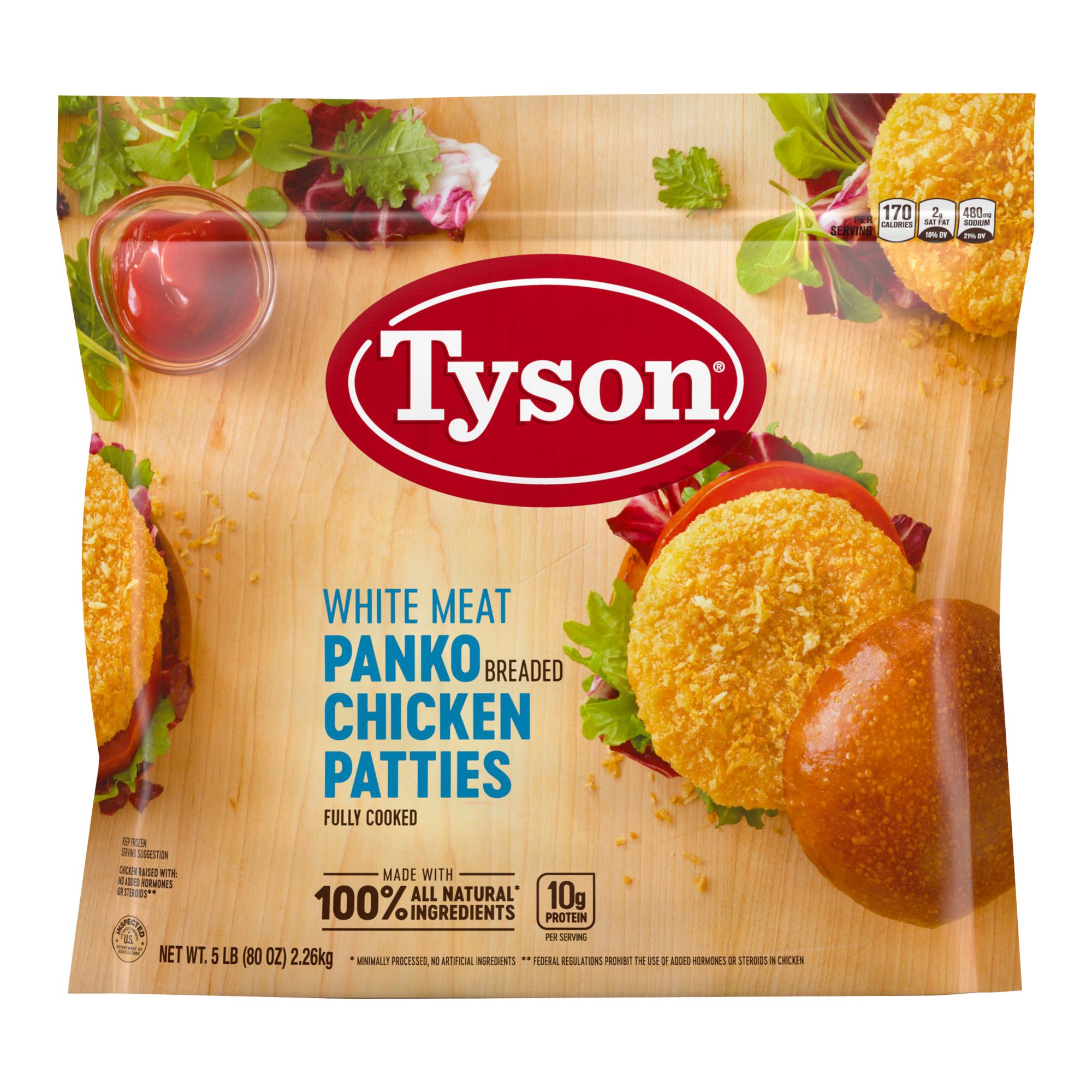 Tyson Frozen All Natural White Meat Panko Breaded Chicken Patties, 5 lbs.