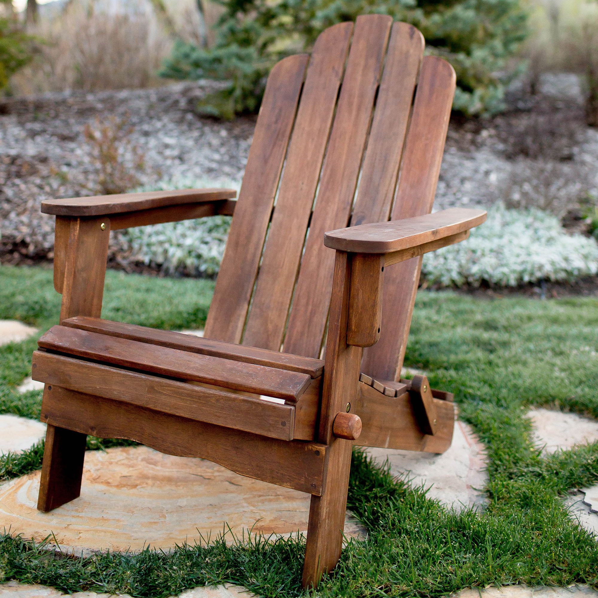 W. Trends Folding Acacia Wood Adirondack Chair Dark Brown